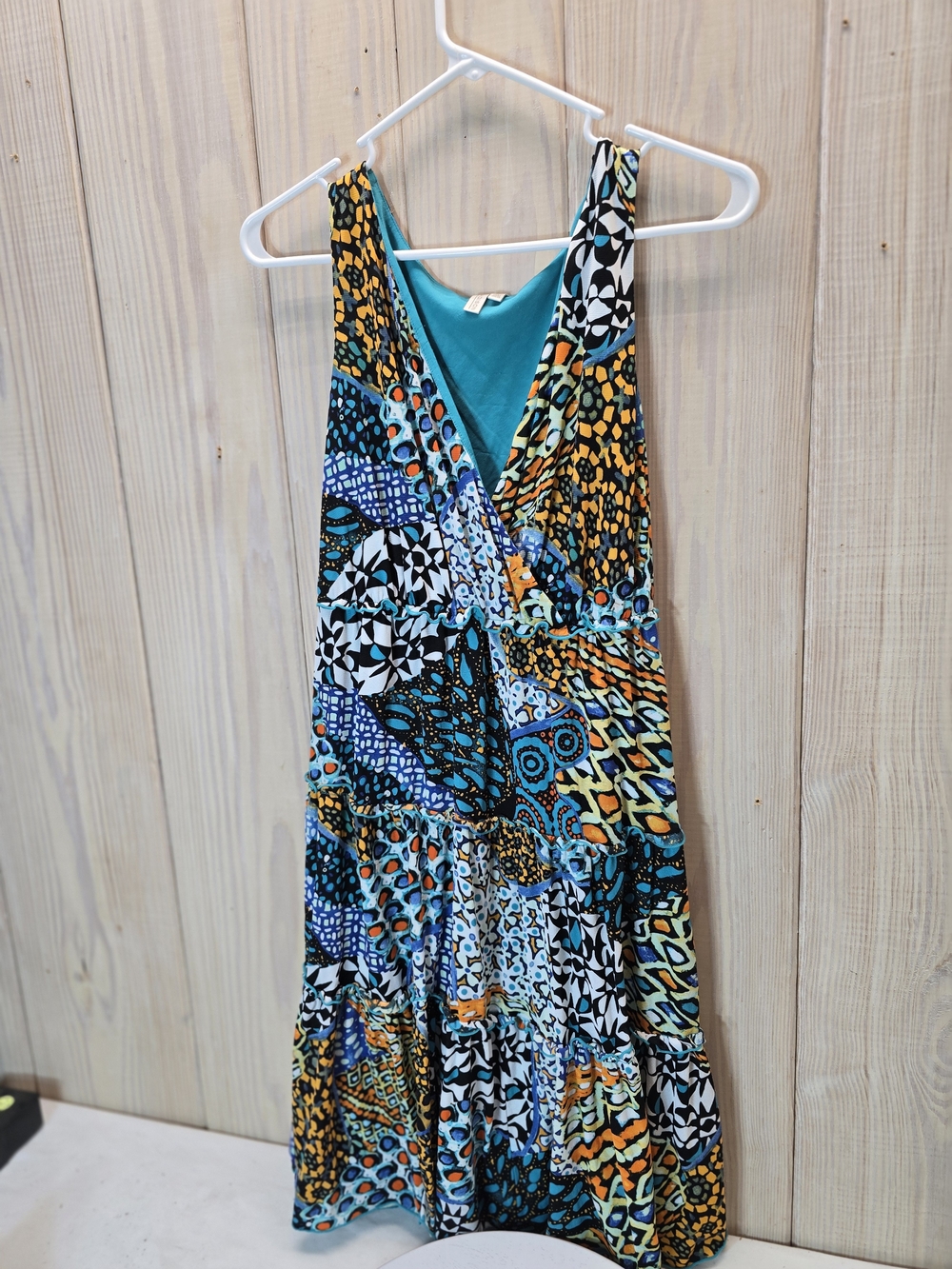 Madison Women’s Teal & Multicolor Printed Sleeveless Dress